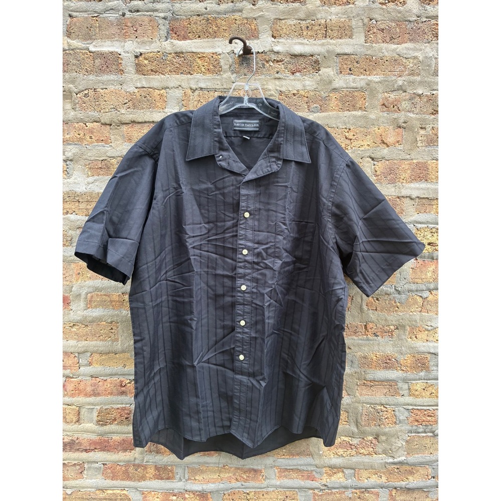 David Taylor Mens Black Tonal Stripe Short Sleeve Button Down Shirt Size 17.5